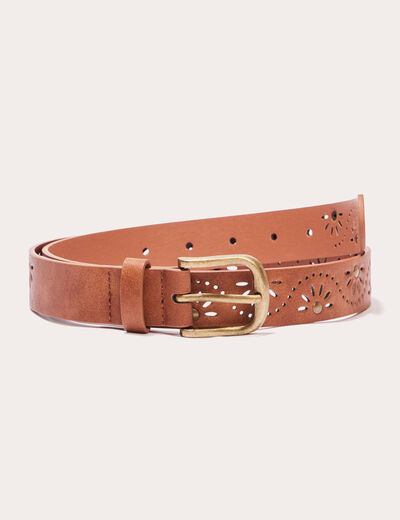Ceinture perforée et cloutée camel femme