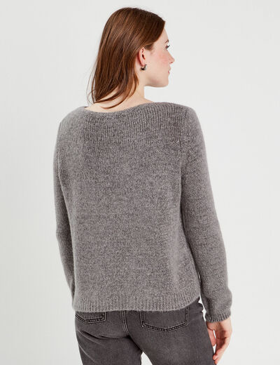 Pull fils m&eacute;tallis&eacute;s col bateau gris fonc&eacute; femme