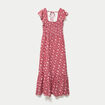 Robe longue &eacute;vas&eacute;e smock&eacute;e rouge femme