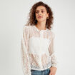 Blouse dentelle col montant ecru femme