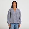 Blouse vichy brod&eacute;e bleu femme