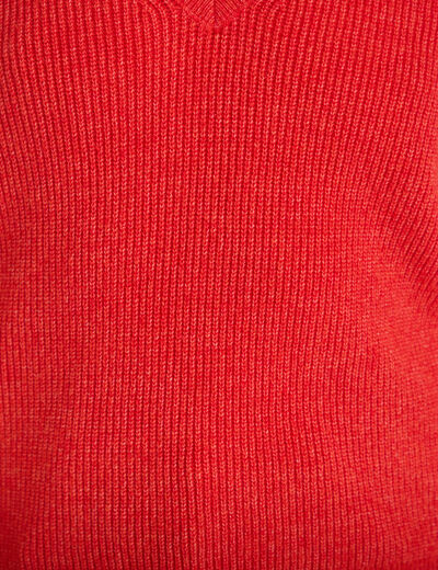 Pull fin col v rouge femme