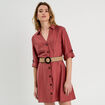 Robe chemise trapèze ceinturée vieux rose femme