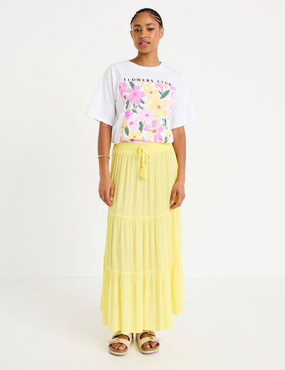 Jupe longue pliss&eacute;e &eacute;vas&eacute;e jaune pastel femme