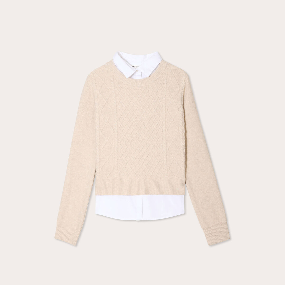 Pull chemise 2-en-1 beige femme