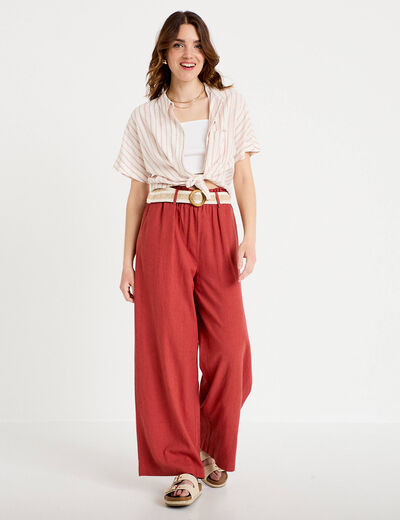 Pantalon large avec ceinture amovible vieux rose femme