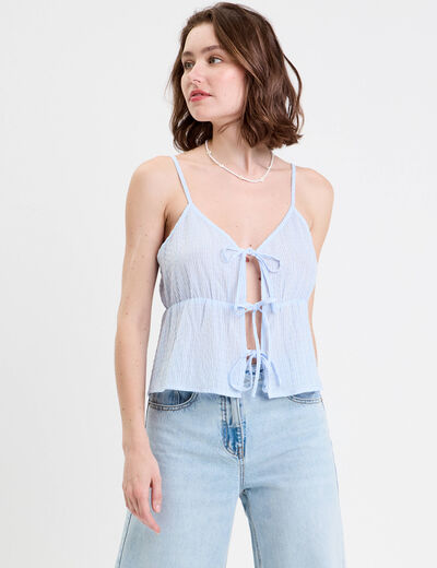 Débardeur court décolleté noeuds beige femme