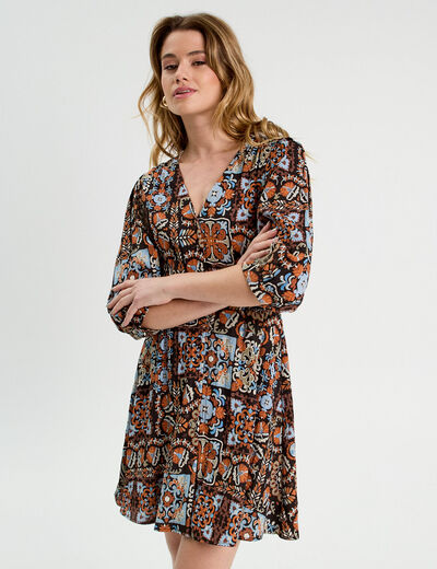 Robe évasée manches 3/4 noir femme