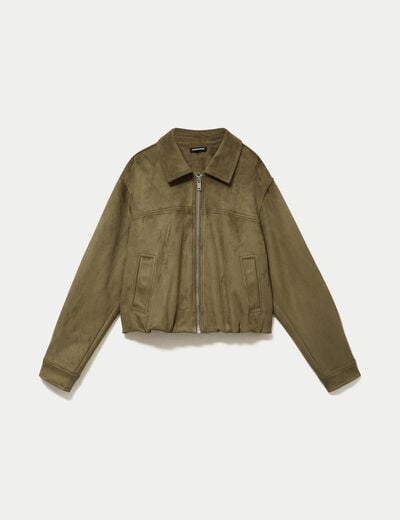 Veste effet boule oversize cropped vert kaki femme