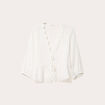 Blouse droite courte col v manches 3/4 blanc femme