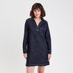 Robe droite courte col v en jean denim brut femme