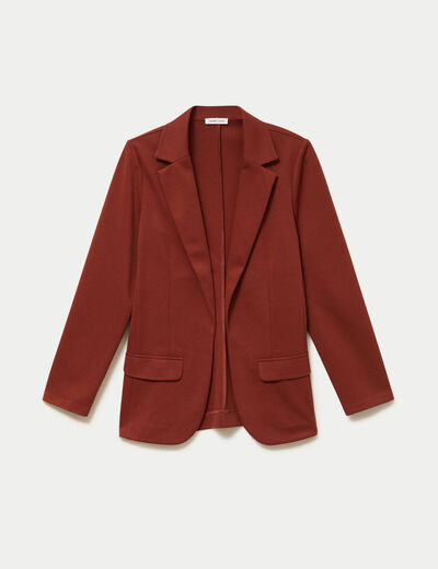 Veste blazer cintr&eacute;e marron cognac femme