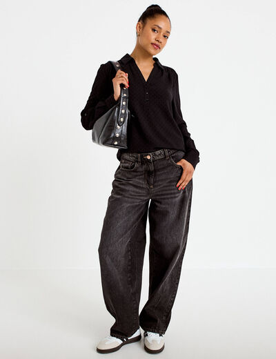 Blouse droite manches longues noir femme