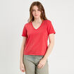 T-shirt col en V rouge femme