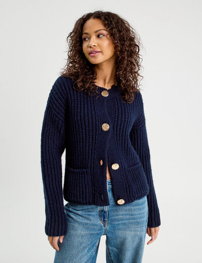 Gilet manches longues bleu marine femme