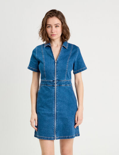 Robe droite zippée en jean denim stone femme