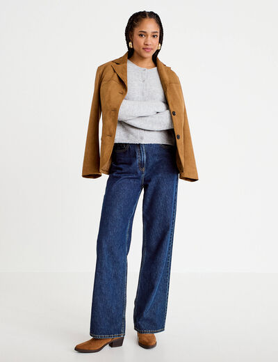 Gilet boutonn&eacute; manches longues gris fonc&eacute; femme