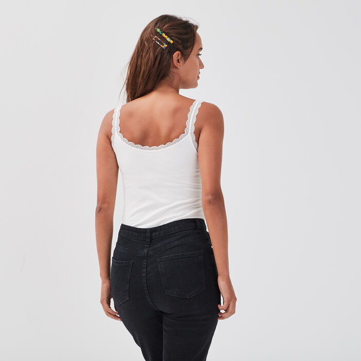 Débardeur liserés dentelle ecru femme