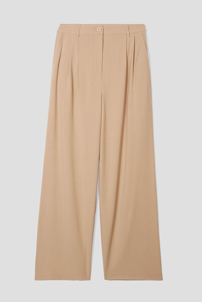 Pantalon city droit pinces sable femme
