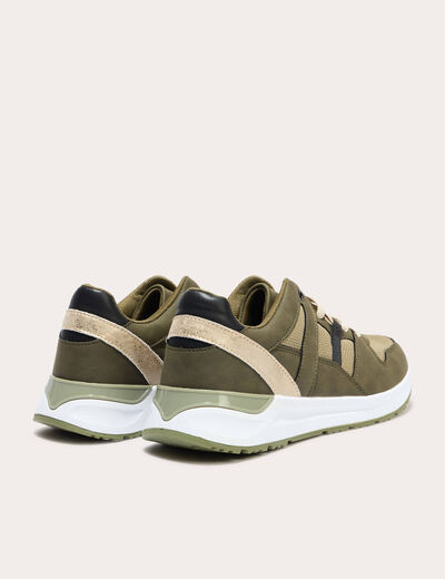 Baskets running à lacets vert kaki femme