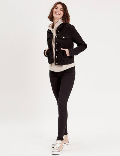 Veste droite boutonnée en jean noir femme