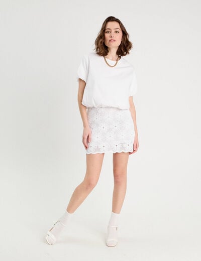 Jupe évasée effet macramé blanc femme