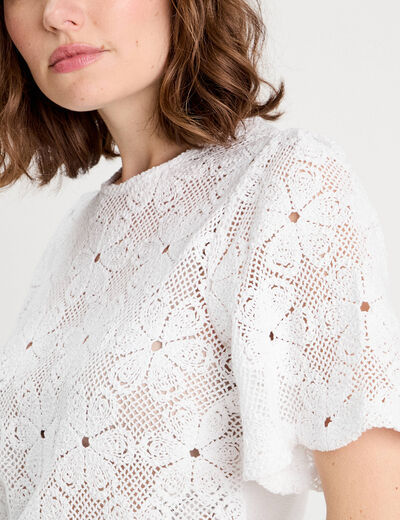 T-shirt dentelle macramé blanc femme