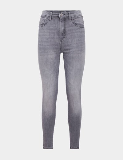 Jeans skinny taille haute denim gris clair femme