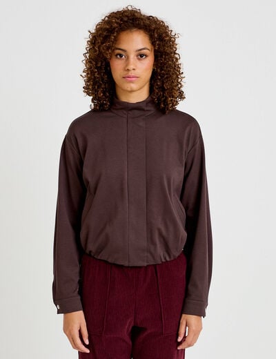 Veste cropped bas resserr&eacute; marron fonc&eacute; femme
