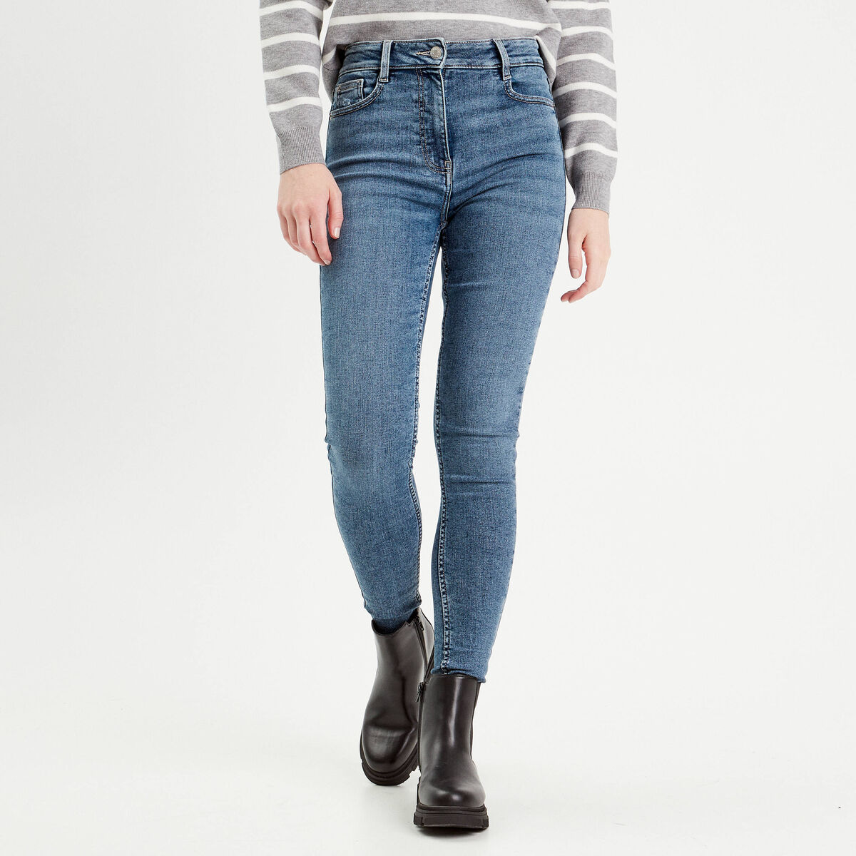 Jeans skinny taille haute denim double stone femme