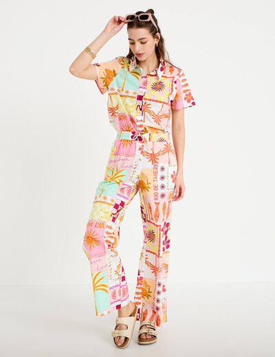 Pantalon large taille standard blanc femme