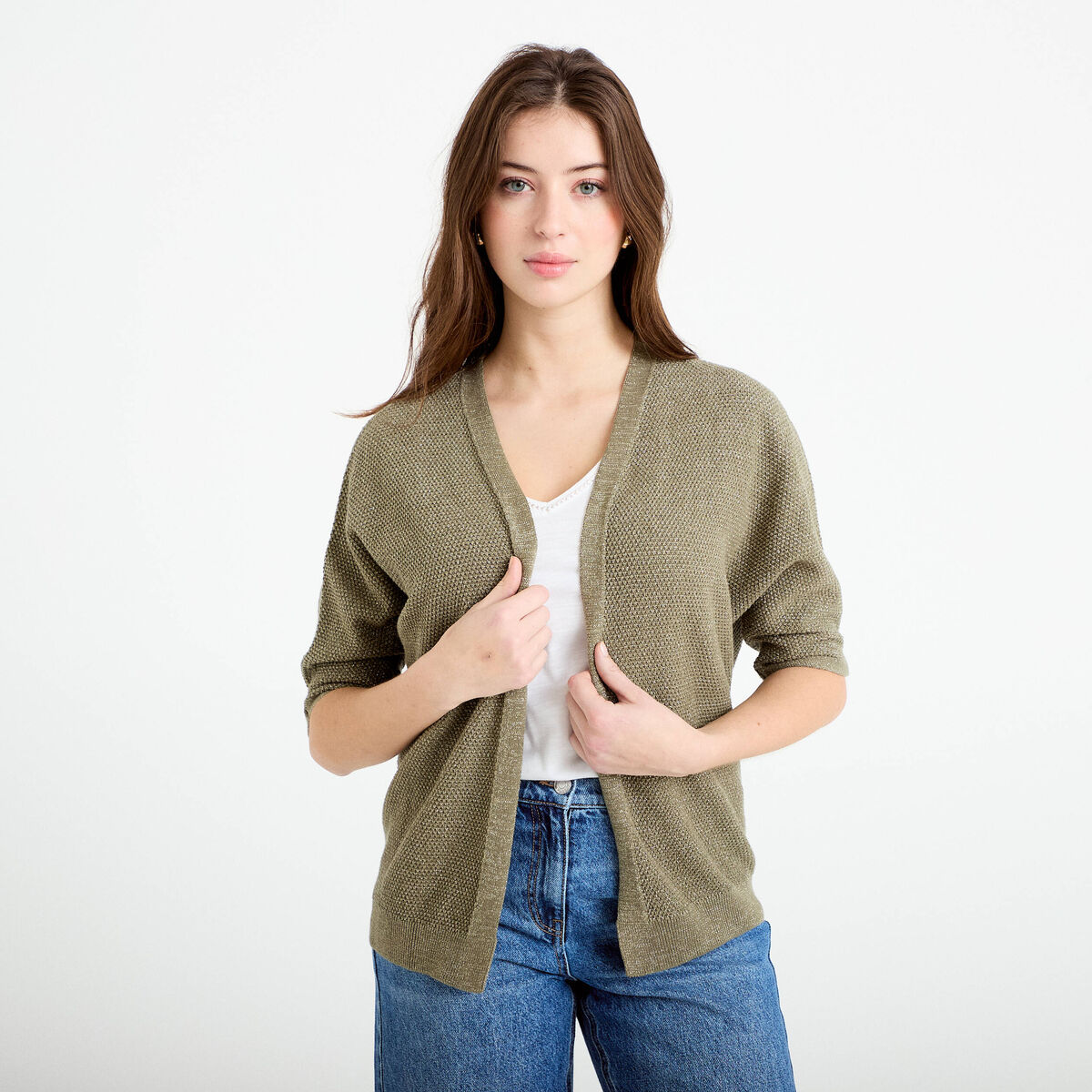 Gilet manches 3/4 vert kaki femme