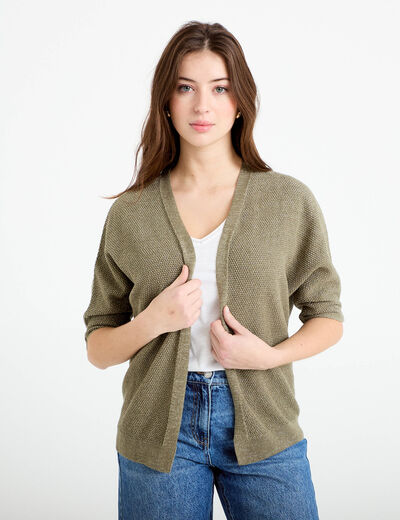 Gilet manches 3/4 vert kaki femme
