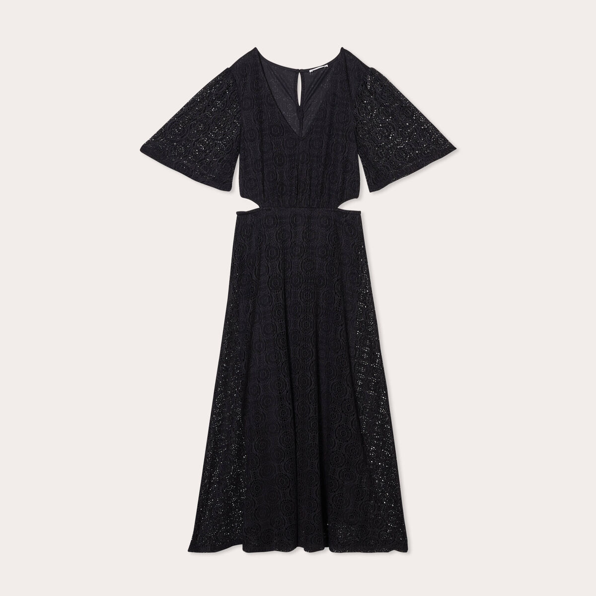 Robe longue évasée dentelle noir femme