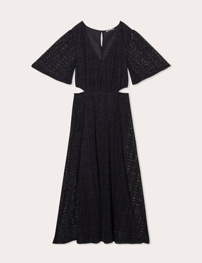 Robe longue évasée dentelle noir femme