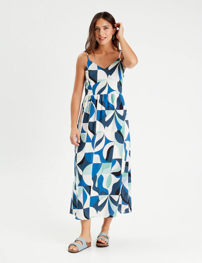 Robe longue évasée fluide bleu femme