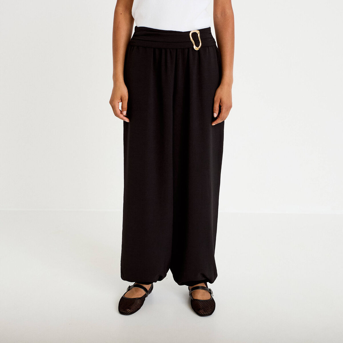 Pantalon bouffant taille standard noir femme