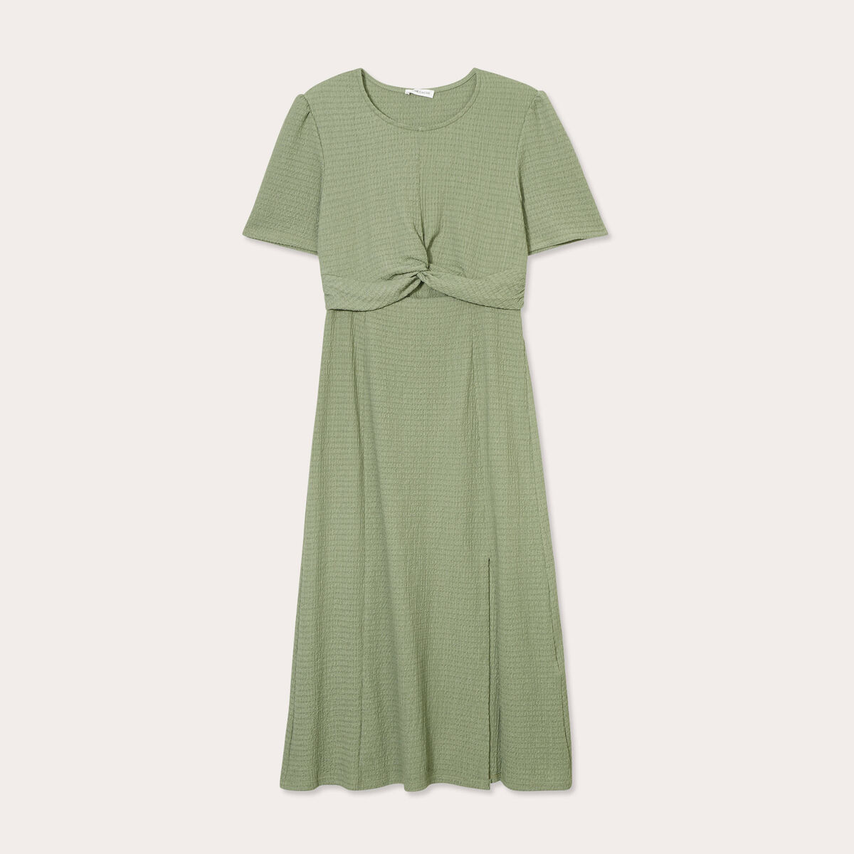 Robe midi ajustée col rond vert kaki femme