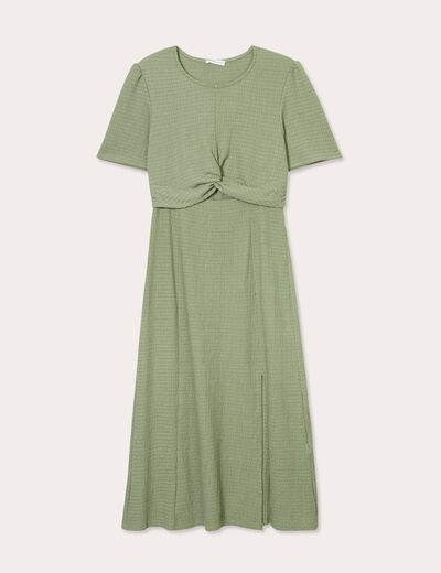 Robe midi ajustée col rond vert kaki femme