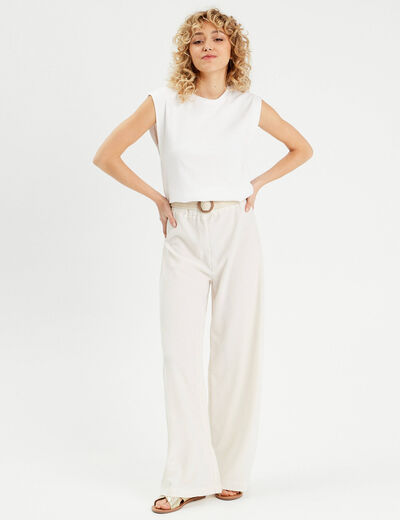 Pantalon large fluide ceinturé sable femme