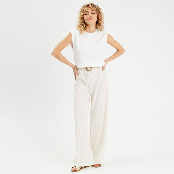 pantalon large fluide ceinture sable femme Pantalon large fluide ceinturé sable femme