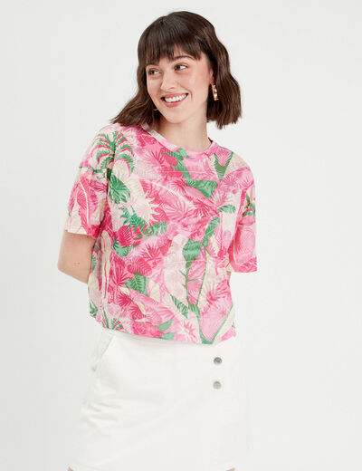 T-shirt manches courtes rose fushia femme