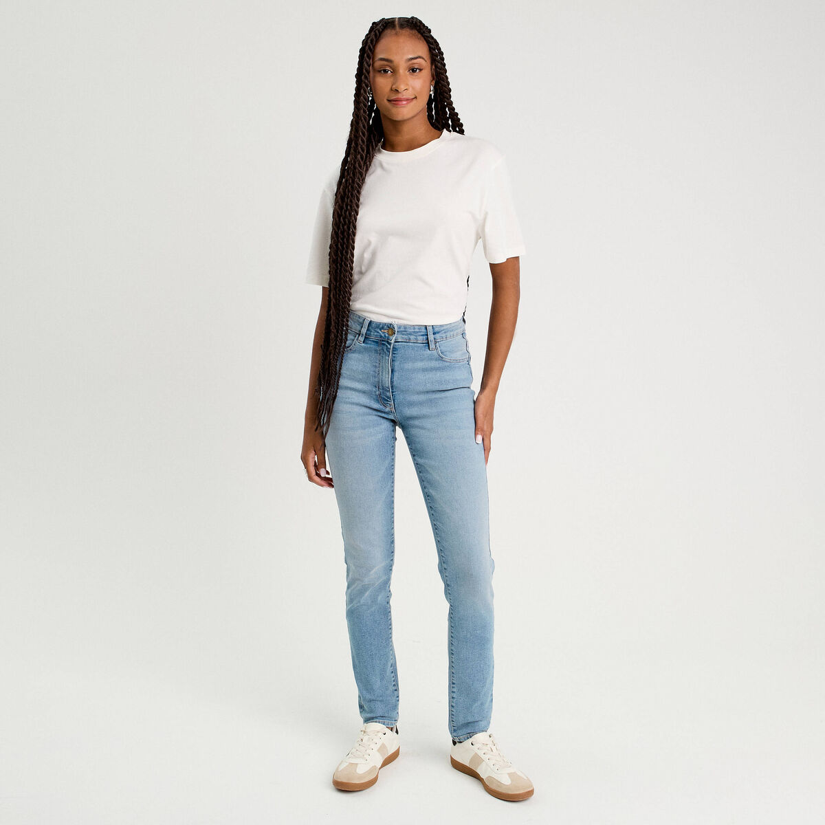 Jeans slim denim bleach femme