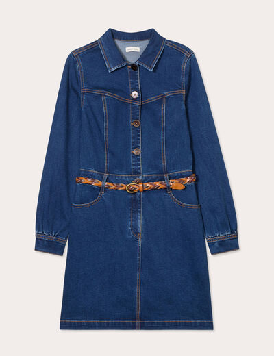 Robe droite en jean ceinturée denim brut femme