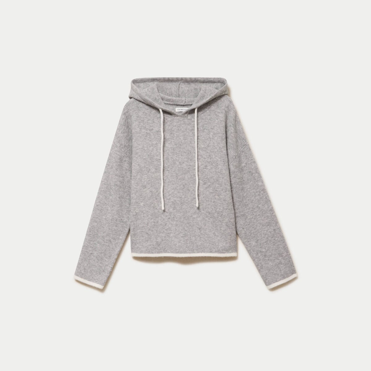 Pull &agrave; capuche gris clair femme