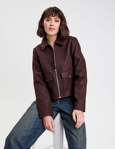 Veste zippée marron foncé femme