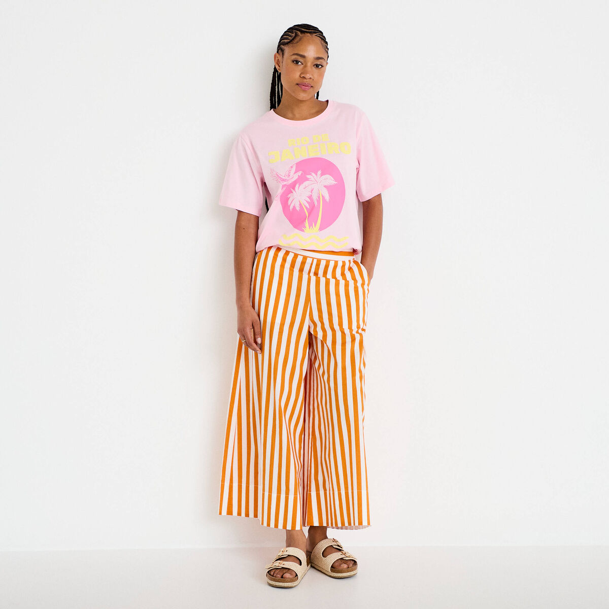 Pantalon jupe-culotte orange fluo femme