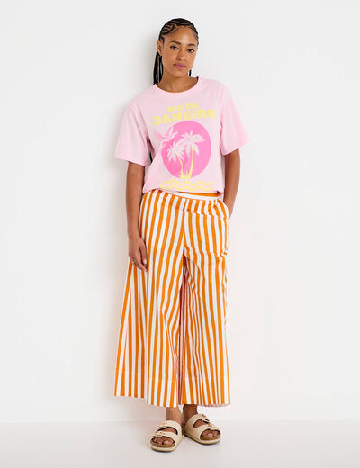 Pantalon jupe-culotte orange fluo femme