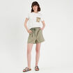 Short ample ceinture tressée vert kaki femme
