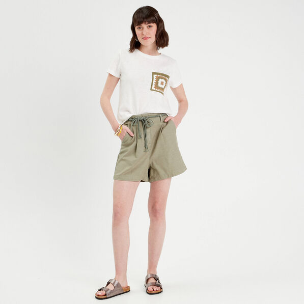 short ample ceinture tressee vert kaki femme Short ample ceinture tressée vert kaki femme